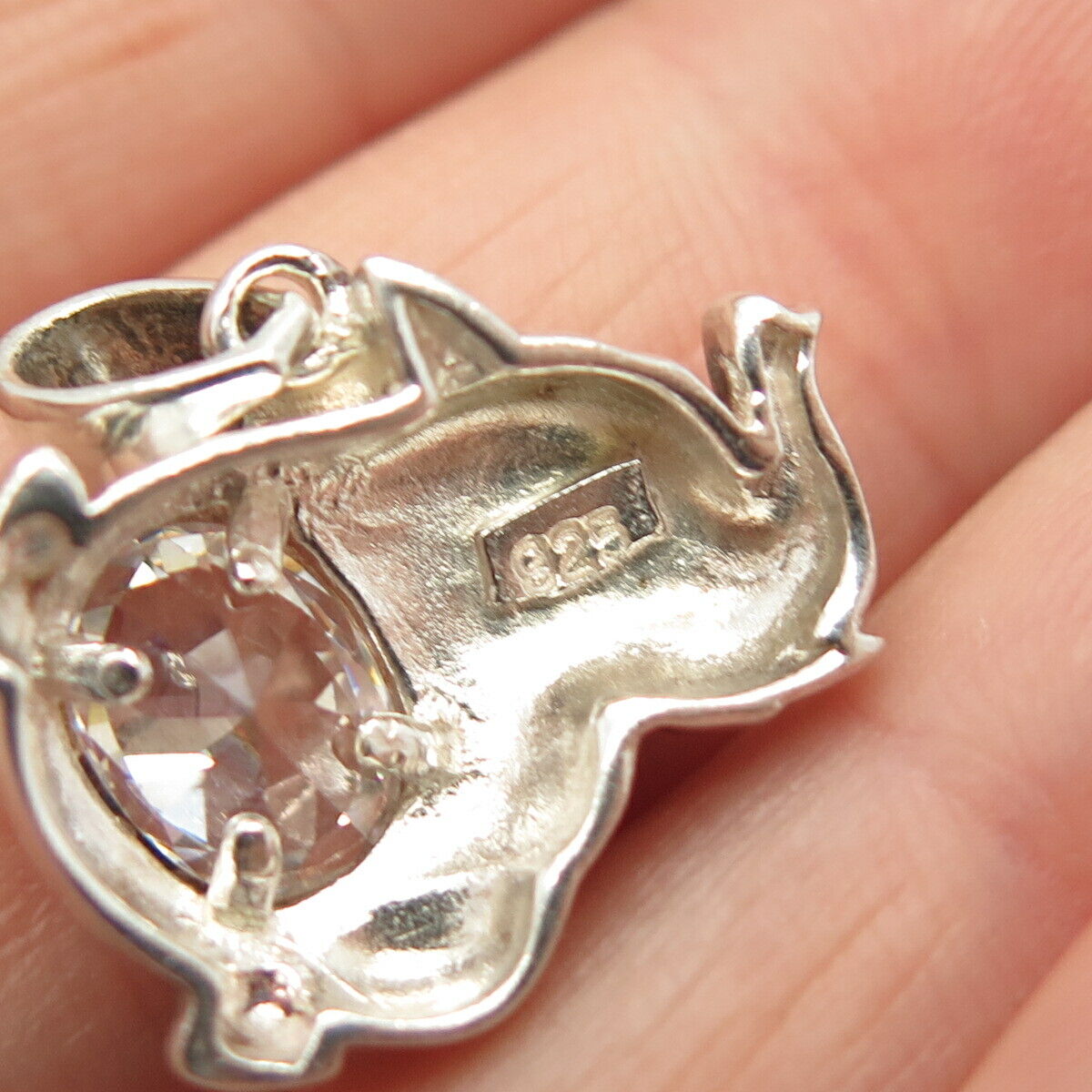 925 Sterling Silver Vintage C Z Dumbo Flying Elephant Pendant