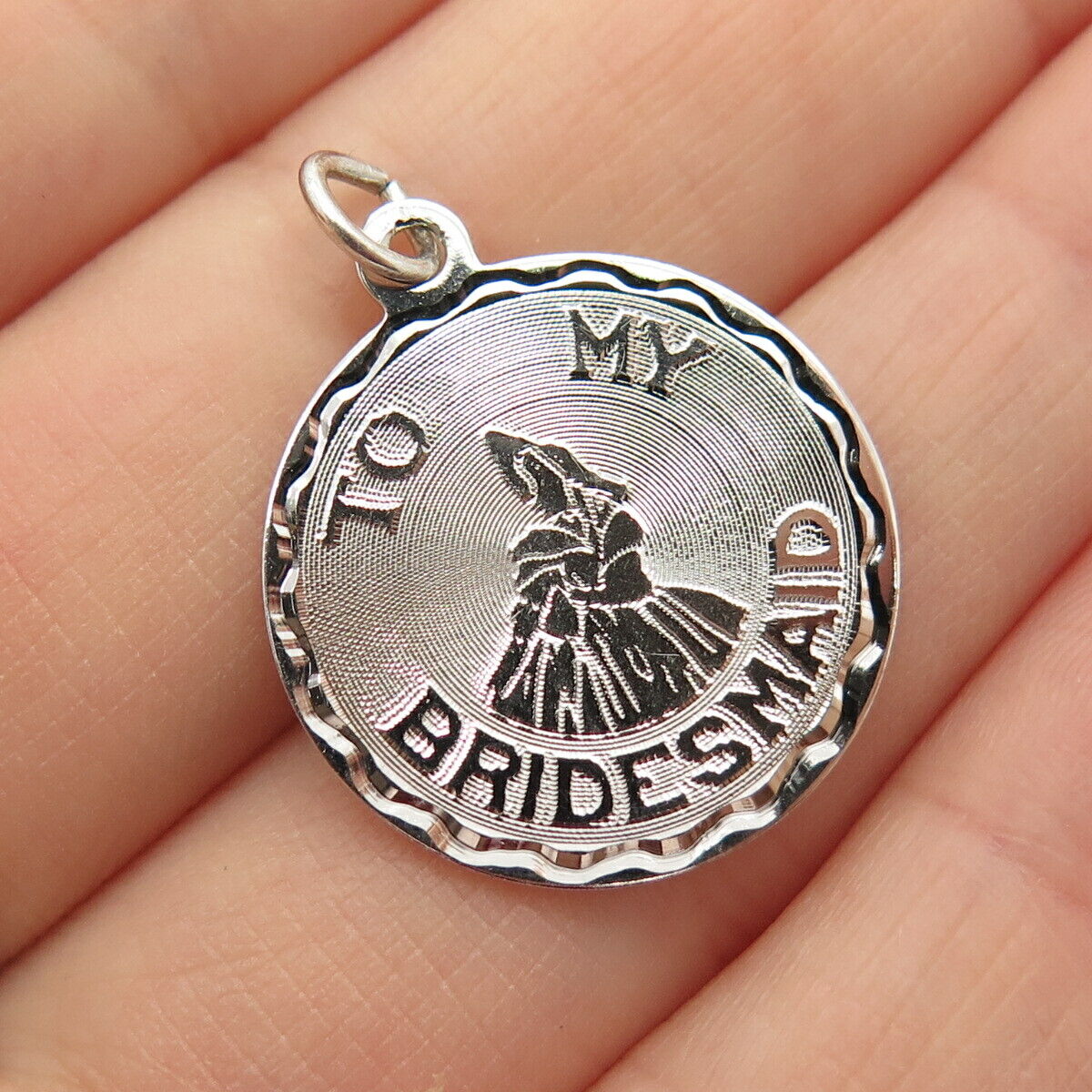 925 Sterling Silver Vintage Geronimo "To My Bridesmaid" Round Pendant