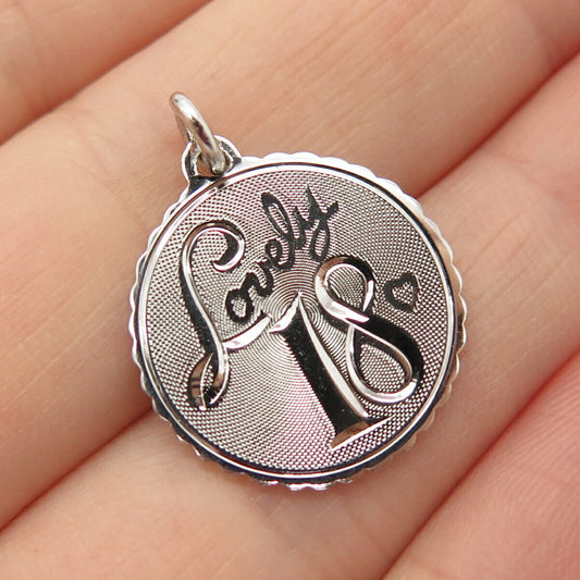 925 Sterling Silver Vintage "Lovely 18" Round Pendant