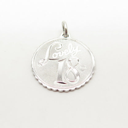 925 Sterling Silver Vintage "Lovely 18" Round Pendant