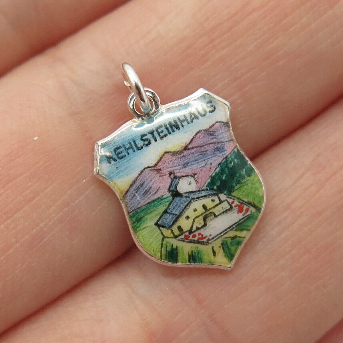 833 Silver Vintage Enamel "Kehlsteinhaus" Coat of Arms Charm Pendant