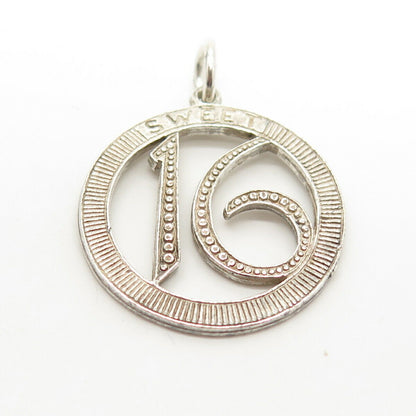 925 Sterling Silver Vintage "Sweet 16" Round Pendant