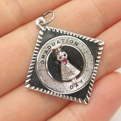 925 Sterling Silver Vintage Rhinestone "Graduation Day" Pendant