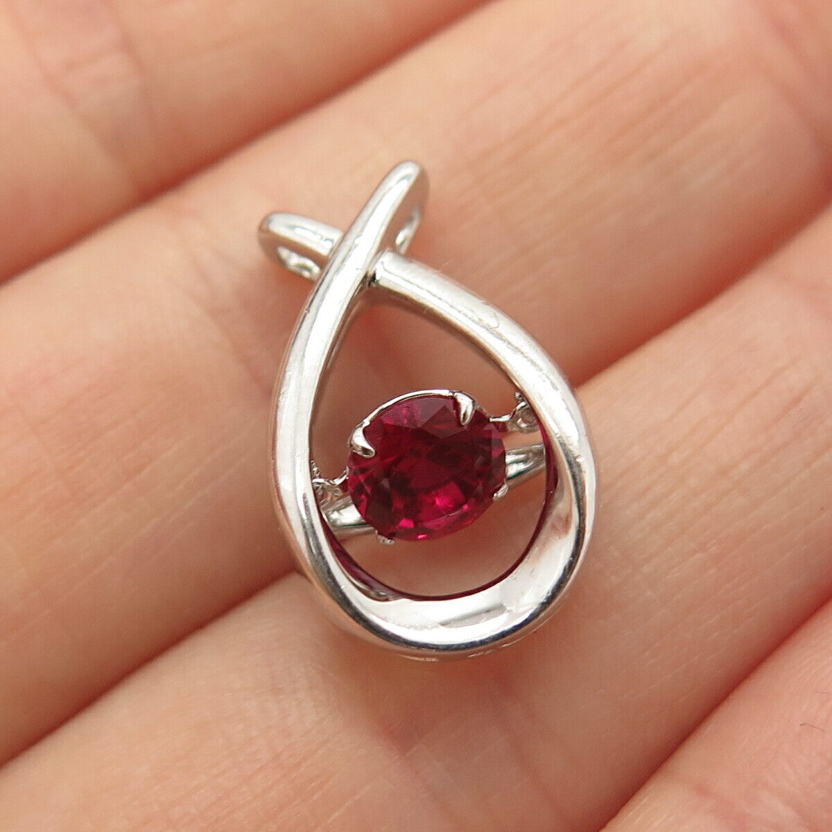 925 Sterling Silver SAI Red Garnet-Tone C Z Slide Pendant