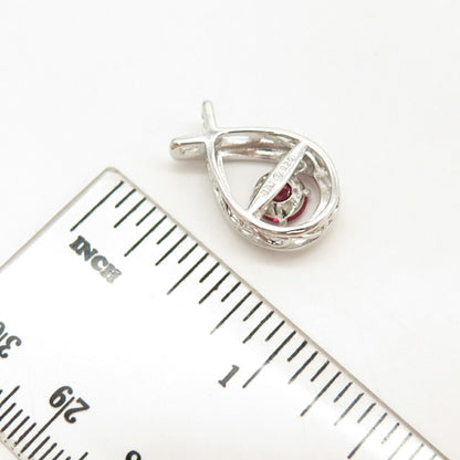 925 Sterling Silver SAI Red Garnet-Tone C Z Slide Pendant