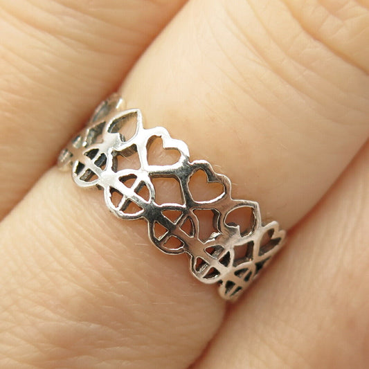 925 Sterling Silver Cutout Cross & Heart Ring Size 8