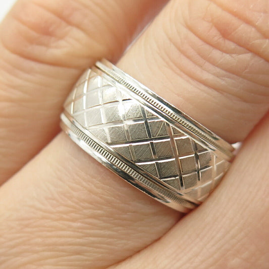 925 Sterling Silver Etched Rotating Band Ring Size 6.5