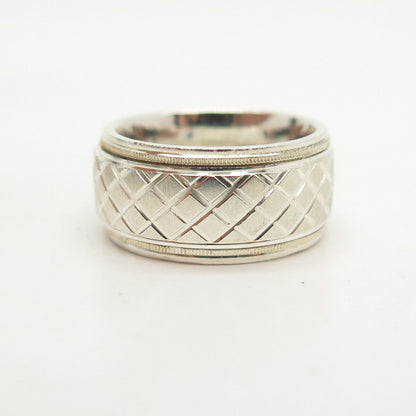 925 Sterling Silver Etched Rotating Band Ring Size 6.5