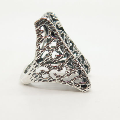 925 Sterling Silver Vintage Cutout Modernist Statement Ring Size 8.5