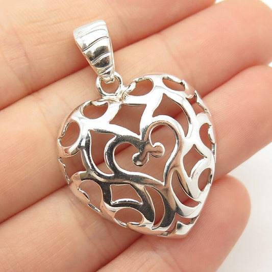 925 Sterling Silver Vintage Italy Milor Swirl Heart Design Pendant