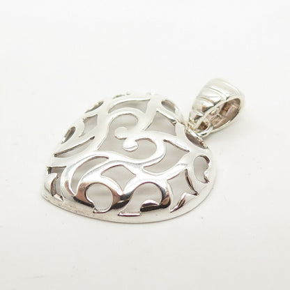 925 Sterling Silver Vintage Italy Milor Swirl Heart Design Pendant