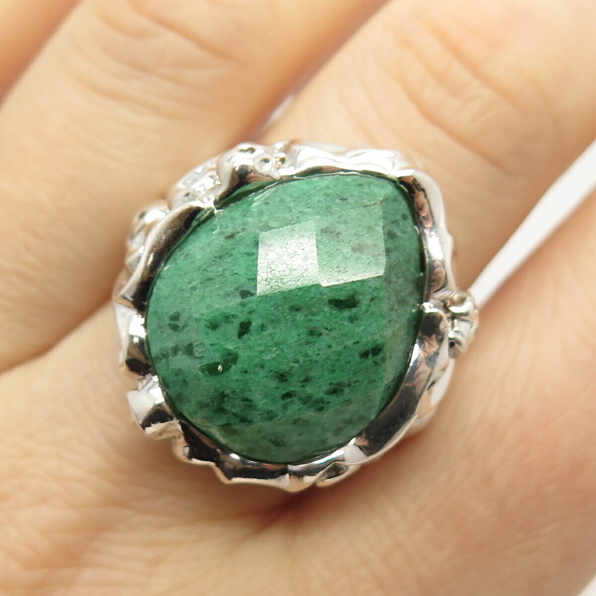 925 Sterling Silver Real Aventurine Gemstone Ring Size 9