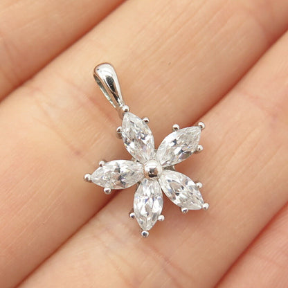 925 Sterling Silver C Z Floral Pendant