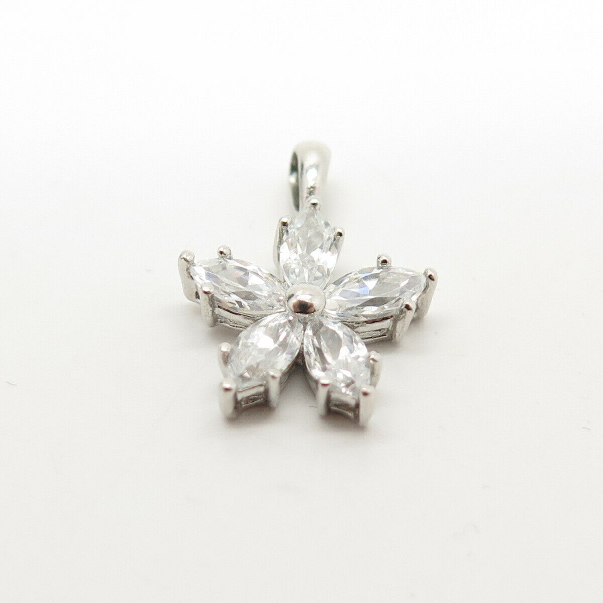 925 Sterling Silver C Z Floral Pendant