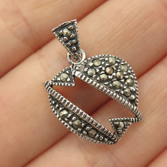 925 Sterling Silver Vintage Real Marcasite Gem Heart Design Pendant