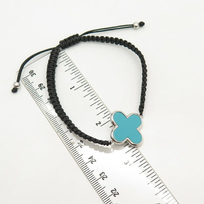 925 Sterling Silver Faux Turquoise Adjustable Cord Bracelet 6 3/4"