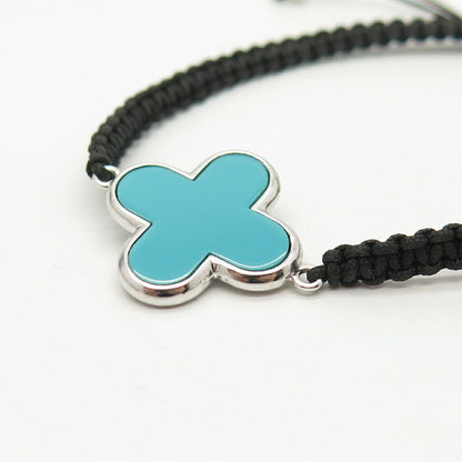 925 Sterling Silver Faux Turquoise Adjustable Cord Bracelet 6 3/4"