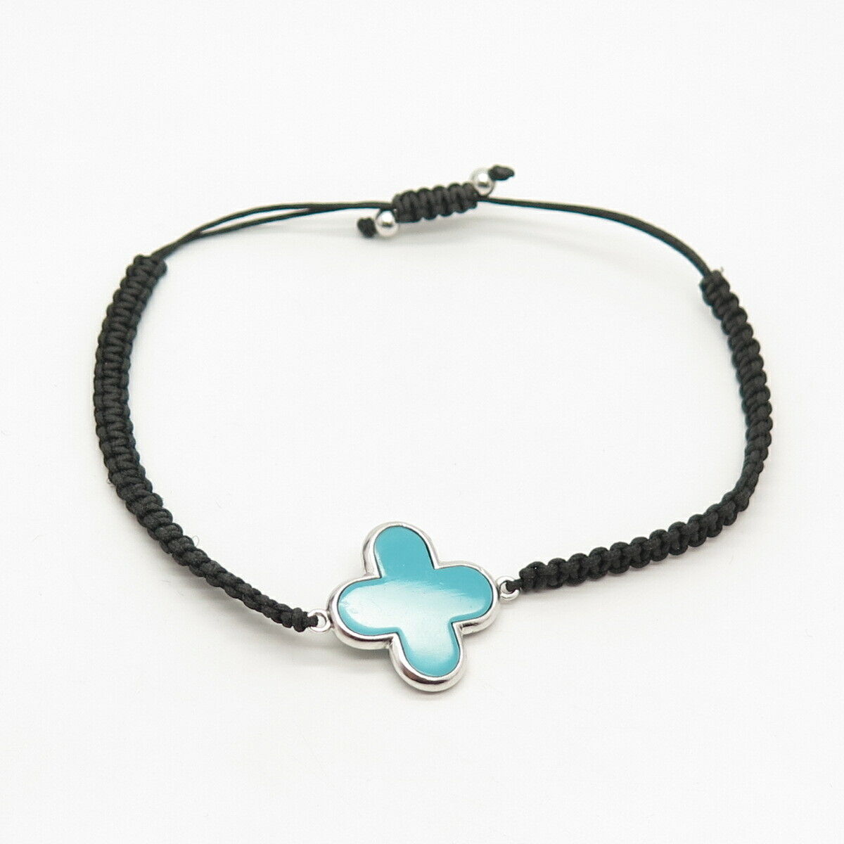 925 Sterling Silver Faux Turquoise Adjustable Cord Bracelet 6 3/4"