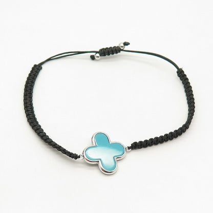 925 Sterling Silver Faux Turquoise Adjustable Cord Bracelet 6 3/4"