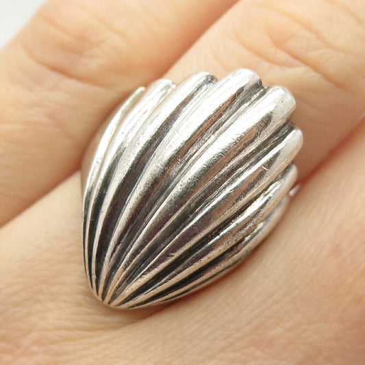 925 Sterling Silver Vintage Shell Design Ring Size 6 3/4