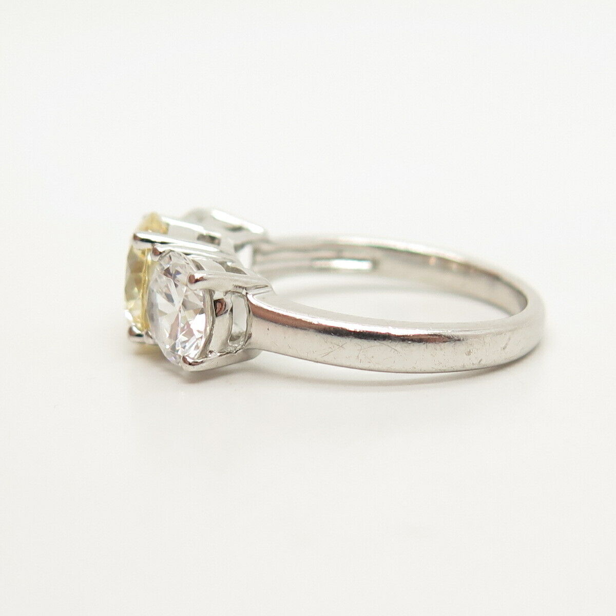 925 Sterling Silver White & Citrine-Tone C Z Ring Size 7 3/4