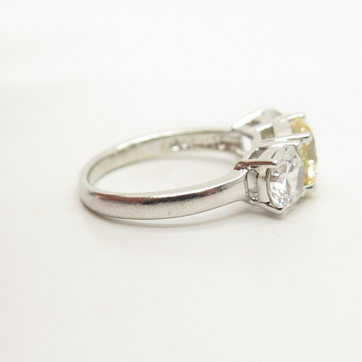 925 Sterling Silver White & Citrine-Tone C Z Ring Size 7 3/4