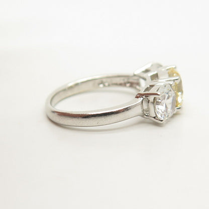 925 Sterling Silver White & Citrine-Tone C Z Ring Size 7 3/4