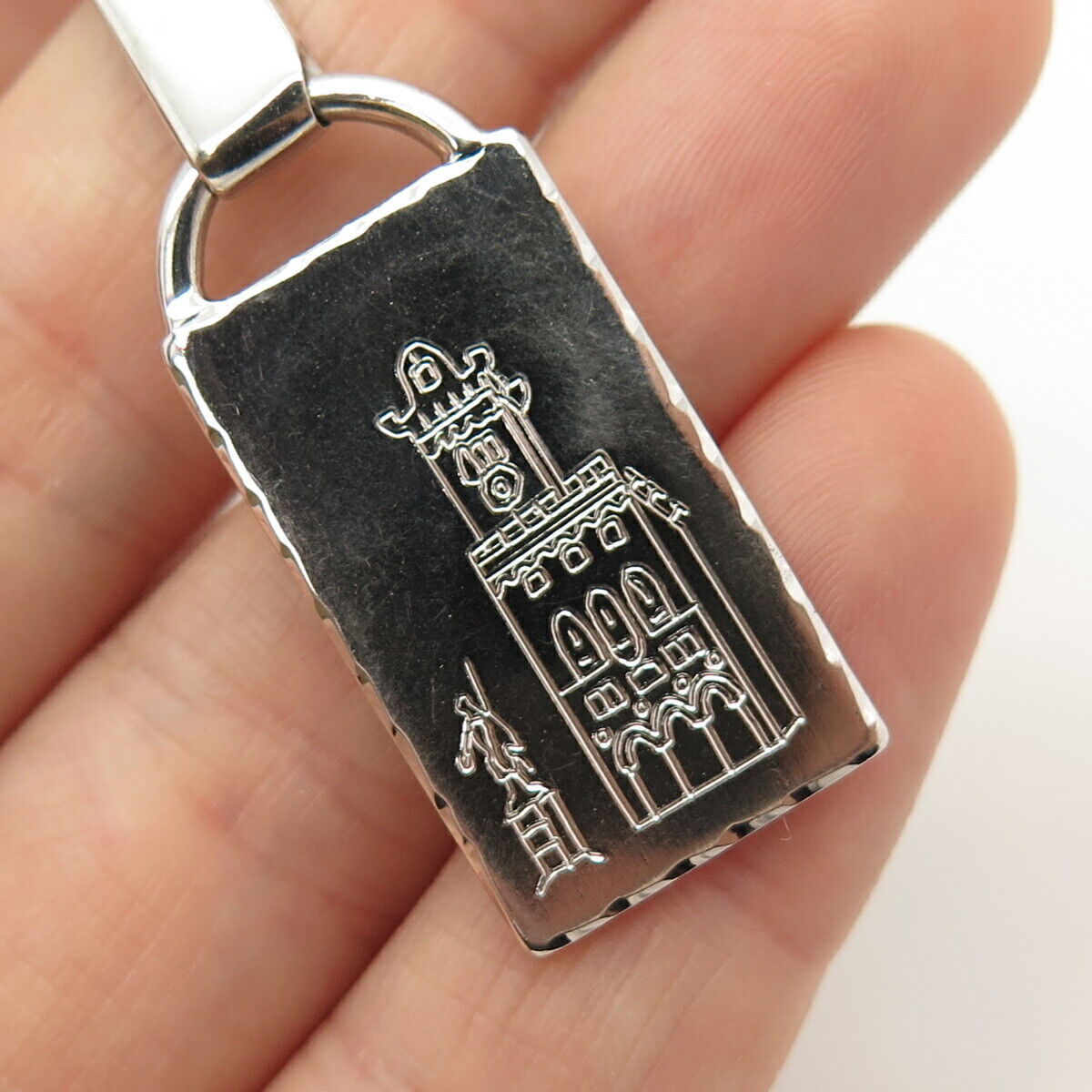 800 Silver Vintage Castle Chapel Design Tag Key Ring