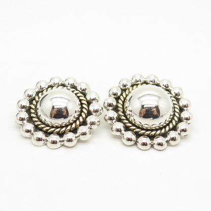 925 Sterling Silver 2-Tone Vintage Mexico Beaded / Twisted Clip On Earrings