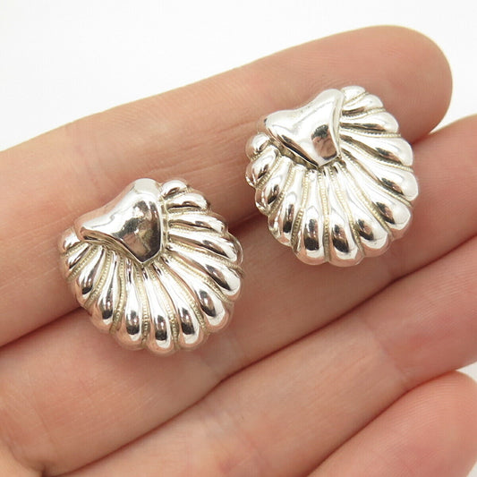 925 Sterling Silver Vintage Ribbed Screw Back Earrings