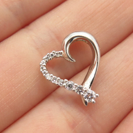 925 Sterling Silver Pave C Z Open Heart Slide Pendant