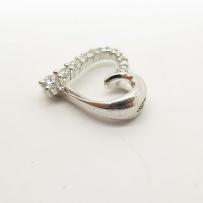 925 Sterling Silver Pave C Z Open Heart Slide Pendant