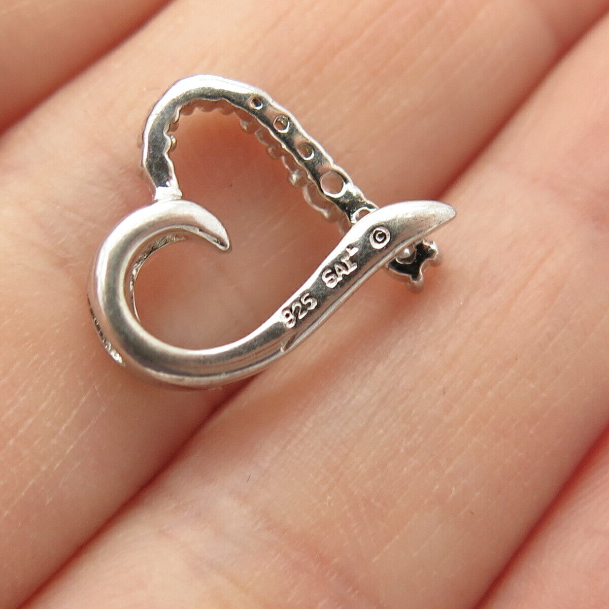 925 Sterling Silver Pave C Z Open Heart Slide Pendant