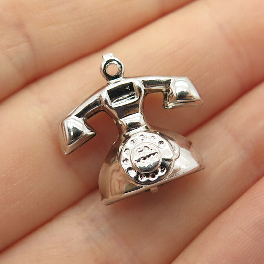 925 Sterling Silver Vintage Retro Rotary Phone Design Charm Pendant