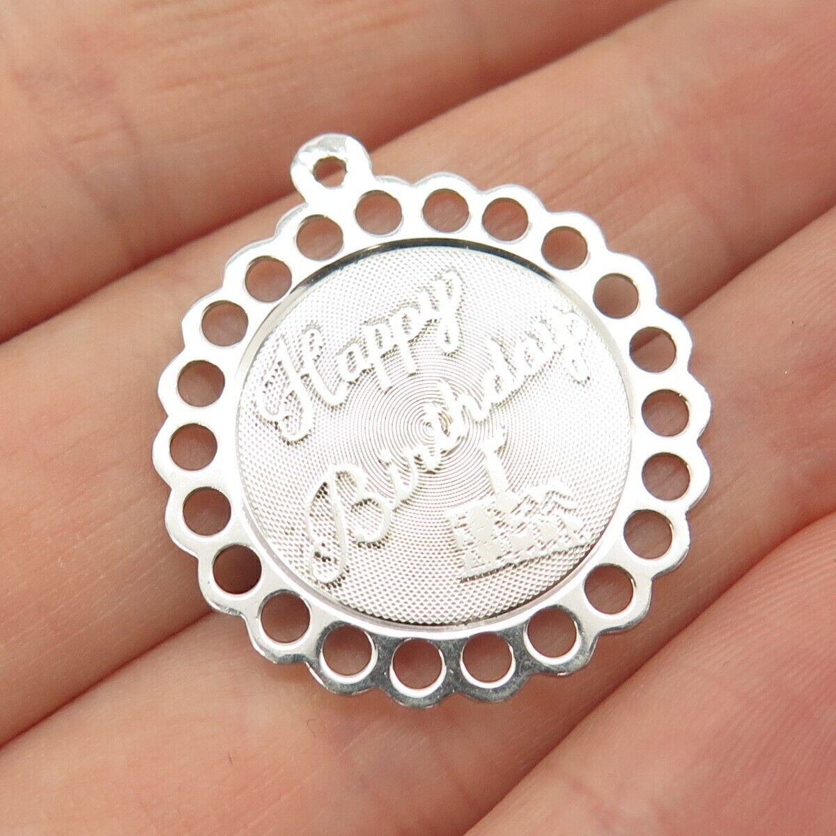 925 Sterling Silver Vintage "Happy Birthday" Cake Pendant