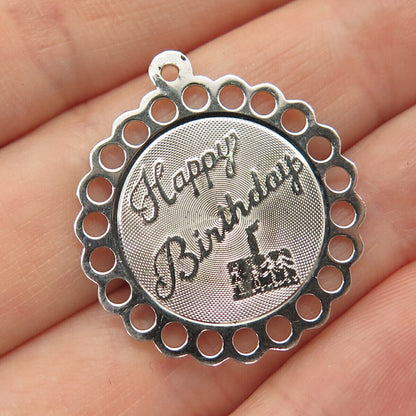 925 Sterling Silver Vintage "Happy Birthday" Cake Pendant