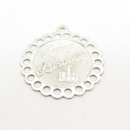 925 Sterling Silver Vintage "Happy Birthday" Cake Pendant