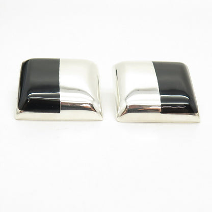 925 Sterling Silver Vintage Mexico Real Black Onyx Gem Clip On Earrings