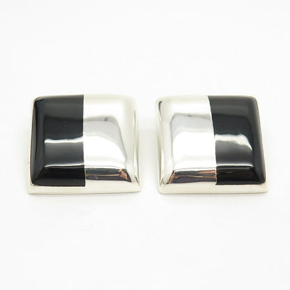 925 Sterling Silver Vintage Mexico Real Black Onyx Gem Clip On Earrings