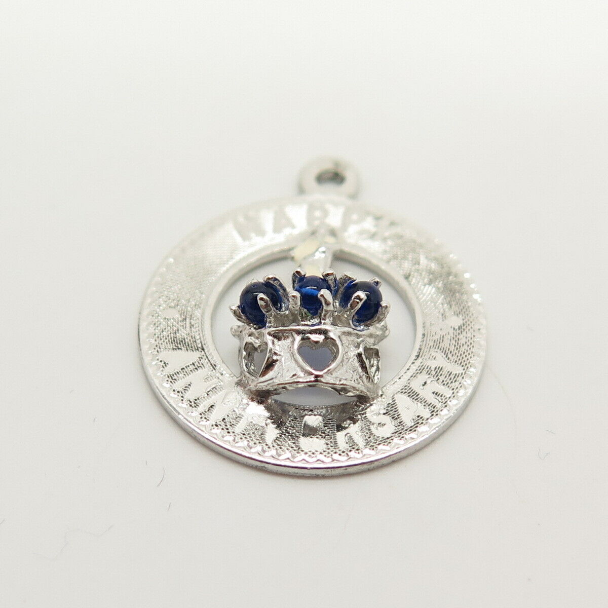 925 Sterling Silver Vintage Rhinestone & Enamel "Happy Anniversary" Pendant