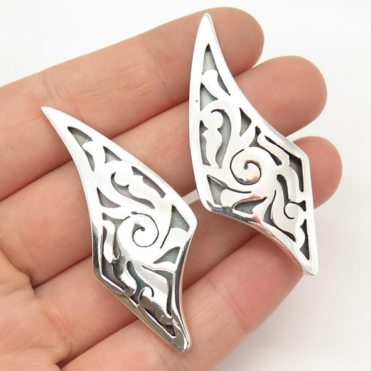 925 Sterling Silver Vintage Mexico Swirl Screw Back Earrings