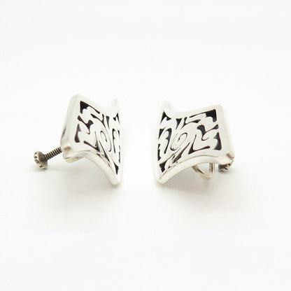 925 Sterling Silver Vintage Mexico Swirl Screw Back Earrings