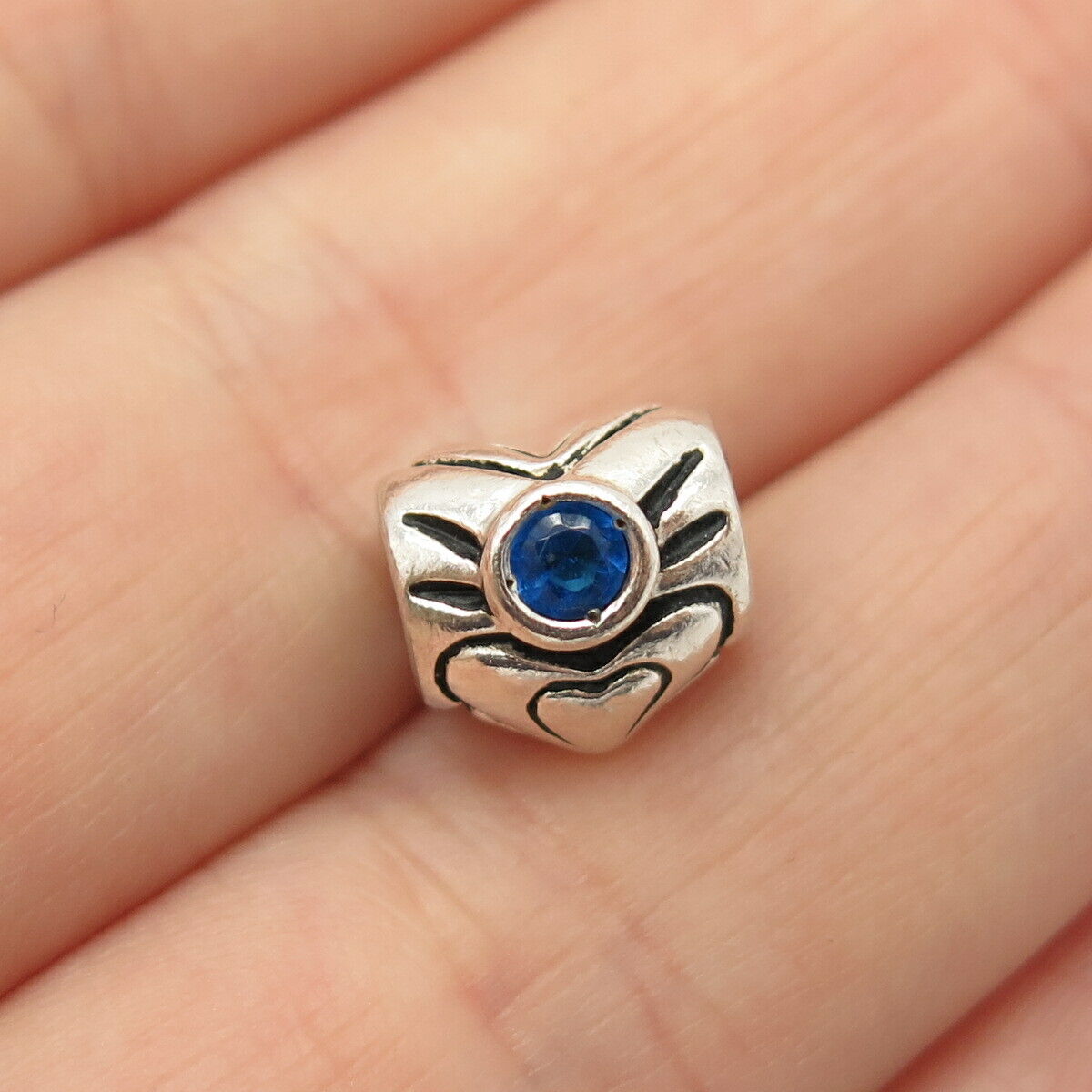 925 Sterling Silver Chamilia Blue C Z Heart Design Bead Charm