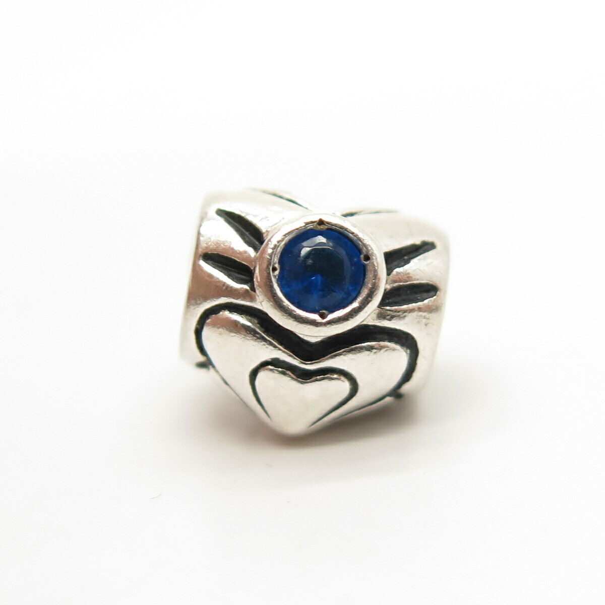 925 Sterling Silver Chamilia Blue C Z Heart Design Bead Charm