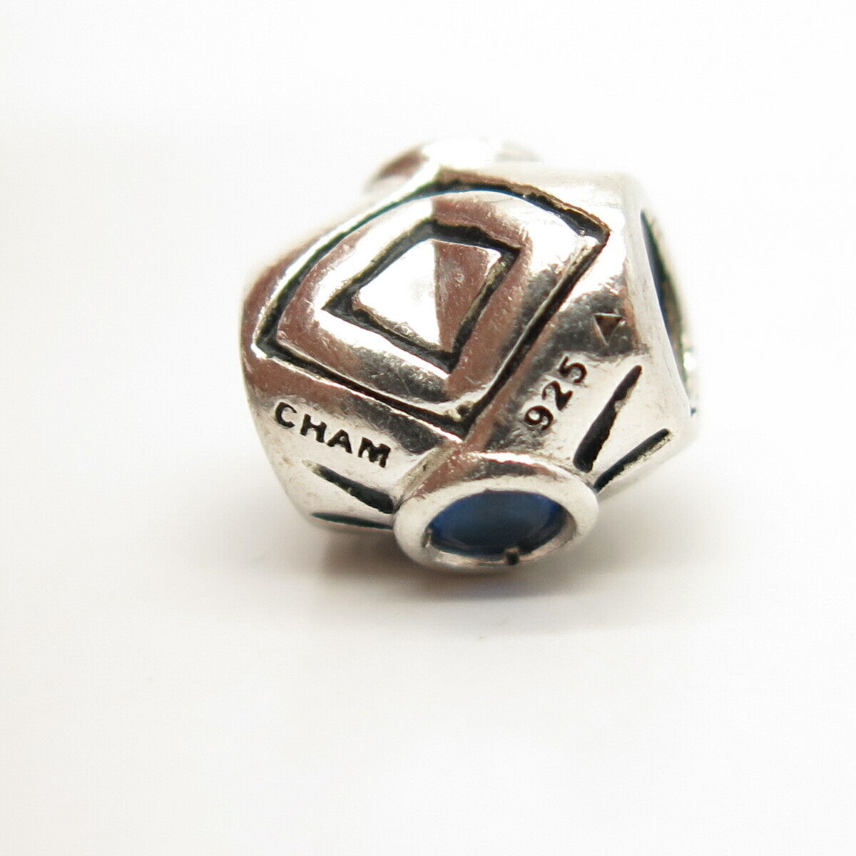 925 Sterling Silver Chamilia Blue C Z Heart Design Bead Charm