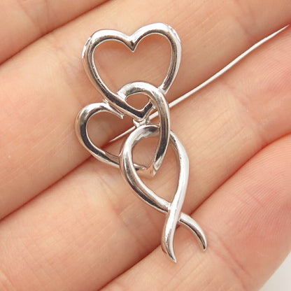 925 Sterling Silver Couple of Heart Design Slide Pendant