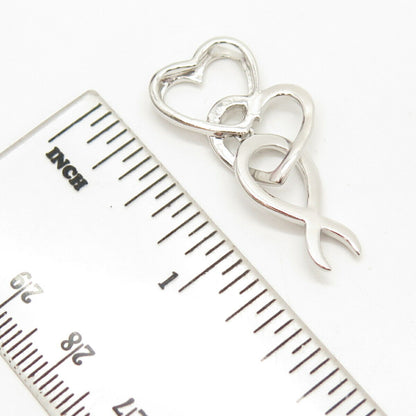 925 Sterling Silver Couple of Heart Design Slide Pendant