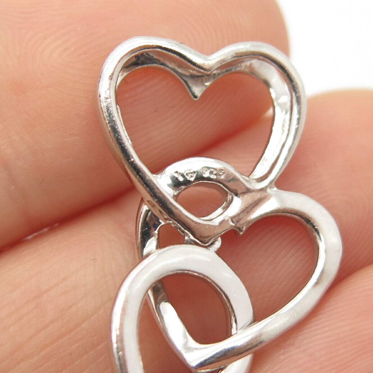 925 Sterling Silver Couple of Heart Design Slide Pendant