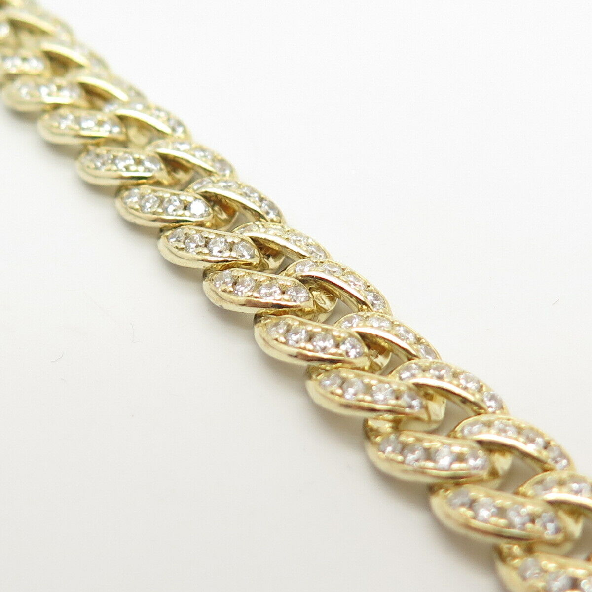 925 Sterling Silver Gold Plated Pave C Z Cuban Link Bracelet 8"