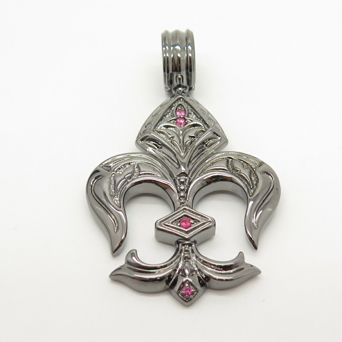 925 Sterling Silver Real Ruby Gem Fleur-de-Lis Pendant